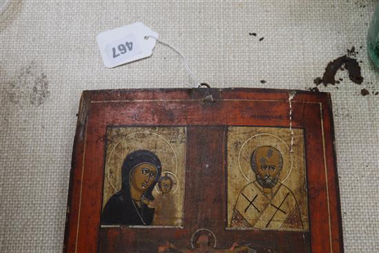 A Russian painted wood icon, 28 x 22cm